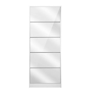 5 Drawer Mirrored White Wooden Shoe Cabinet