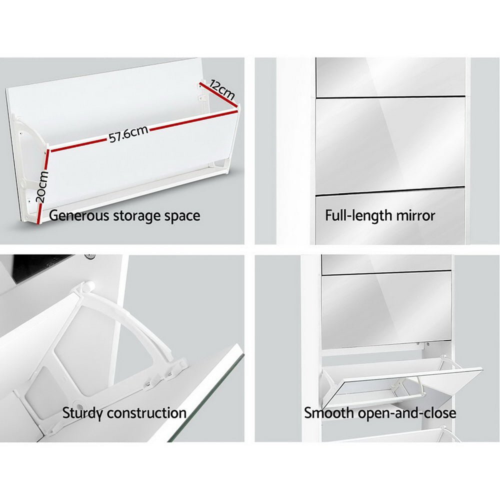 5 Drawer Mirrored White Wooden Shoe Cabinet