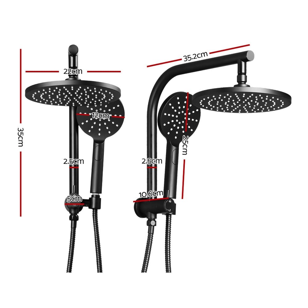 Rain Shower Head Set | WELS 9" Round Handheld High Pressure Wall | Black