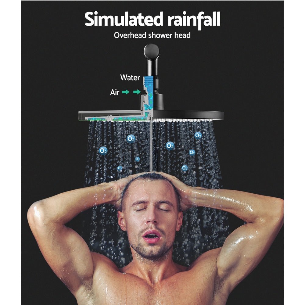 Rain Shower Head Set | WELS 9" Round Handheld High Pressure Wall | Black