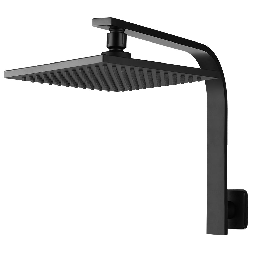 WEls 8" Rain Shower Head Set | Square | High Pressure | Wall Arm | DIY | Black
