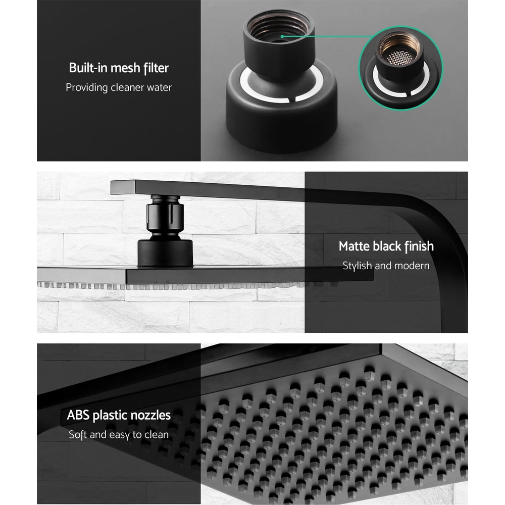 WEls 8" Rain Shower Head Taps | Square | High Pressure | Wall Arm | DIY | Black