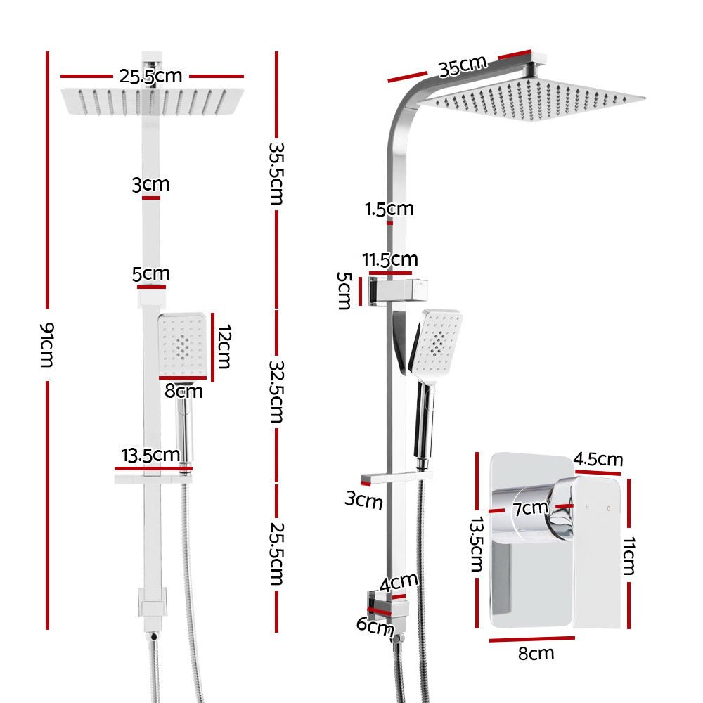 Rain Shower Head Mixer | Square | WELS 10'' | Handheld | High Pressure | Wall | Chrome