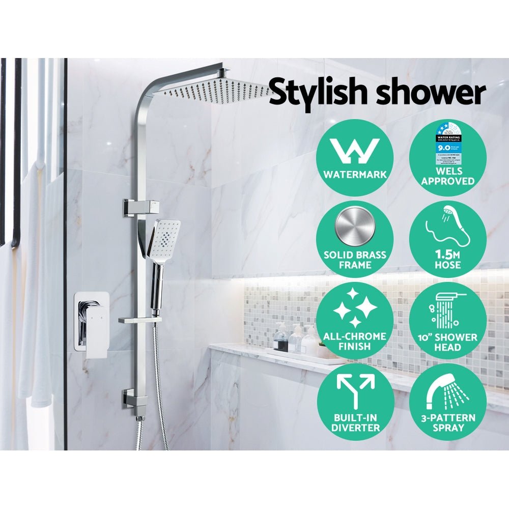 Rain Shower Head Mixer | Square | WELS 10'' | Handheld | High Pressure | Wall | Chrome