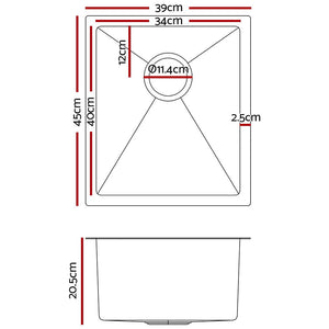 39cm x 45cm Stainless Steel Kitchen Sink | Under/Top/Flush Mount | Silver