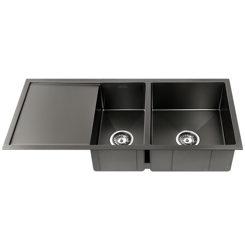 100cm x 45cm Stainless Steel Kitchen Sink | Under/Top/Flush Mount | Black