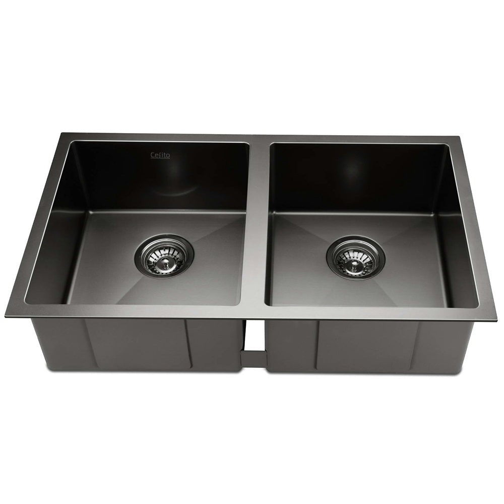 Stainless Steel Kitchen Sink | Under/Top/Flush Mount | 77cm x 45cm | Black