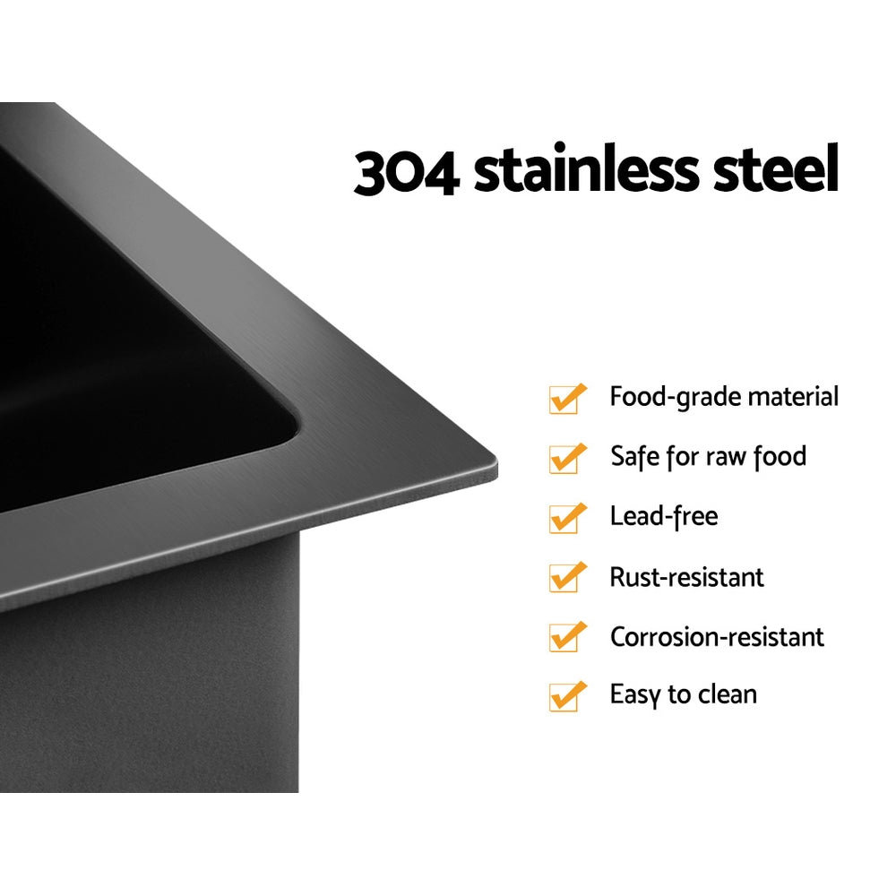 Stainless Steel Kitchen Sink | Under/Top/Flush Mount | 60cm x 45cm | Black