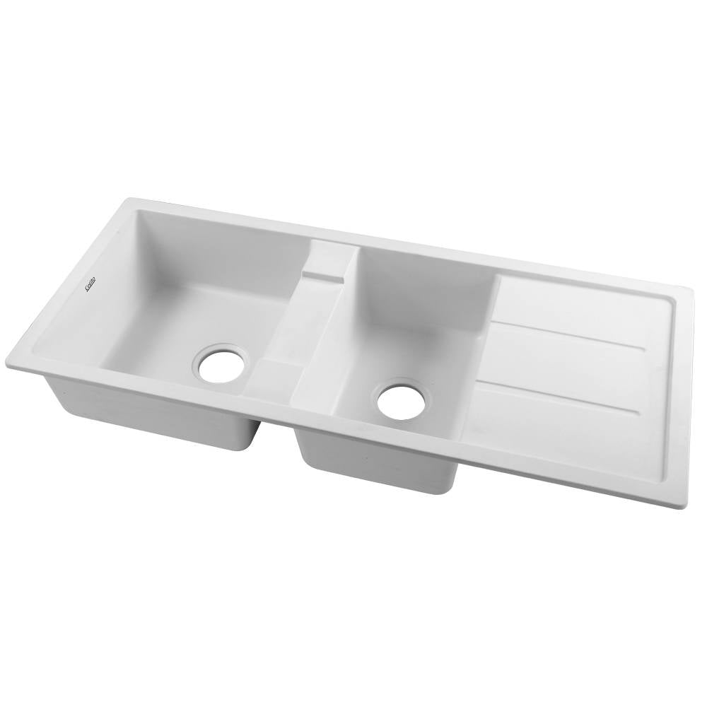 Cefito Stone Kitchen Sink - Double Bowl Granite Under/Topmount 1160x500mm | White