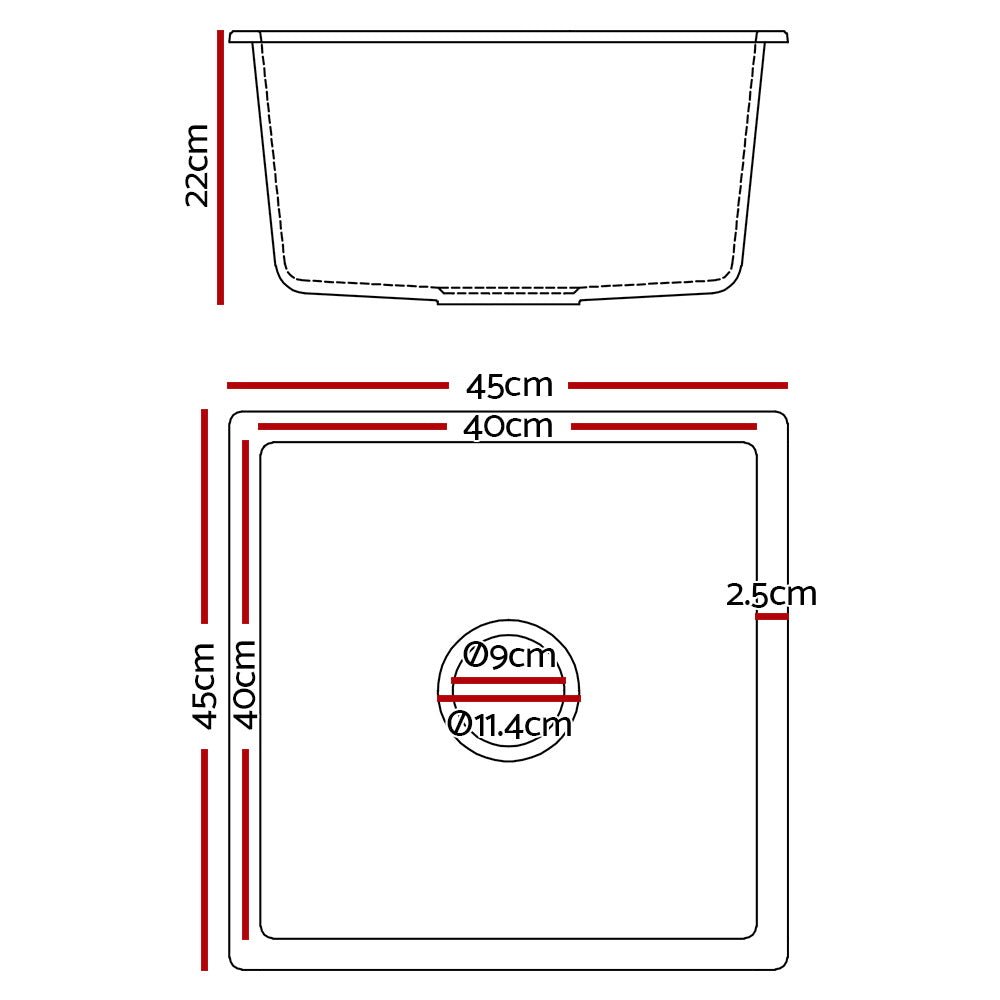 Black Granite Under/Topmount Kitchen Sink | 450mm x 450mm | Laundry Basin