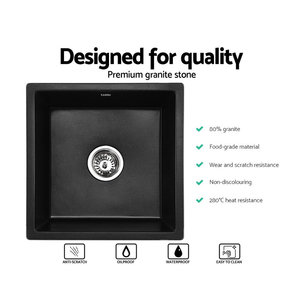 Black Granite Under/Topmount Kitchen Sink | 450mm x 450mm | Laundry Basin