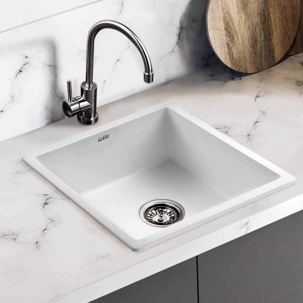 Cefito Stone Kitchen Sink - Granite Under/Topmount 450x450mm | Laundry Basin