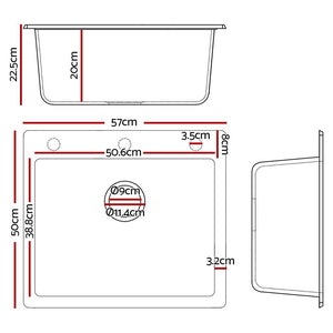 Stone Kitchen Sink | 570x500mm | Granite Under/Topmount | Bowl Laundry | Black