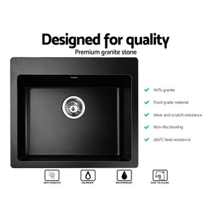 Stone Kitchen Sink | 570x500mm | Granite Under/Topmount | Bowl Laundry | Black