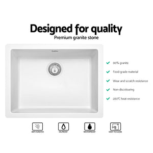 Stone Kitchen Sink | Granite | 610X470MM | Under/Topmount | Basin Bowl | Laundry | White