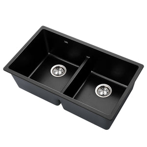Granite Kitchen Sink | 790X460MM Under/Topmount Basin Double Bowl | Black