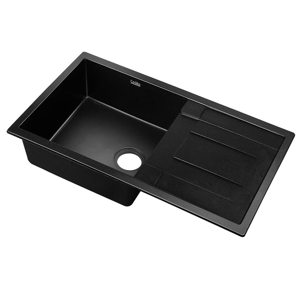 Granite Kitchen Sink | 860X500MM Under/Topmount Basin Bowl Laundry | Black