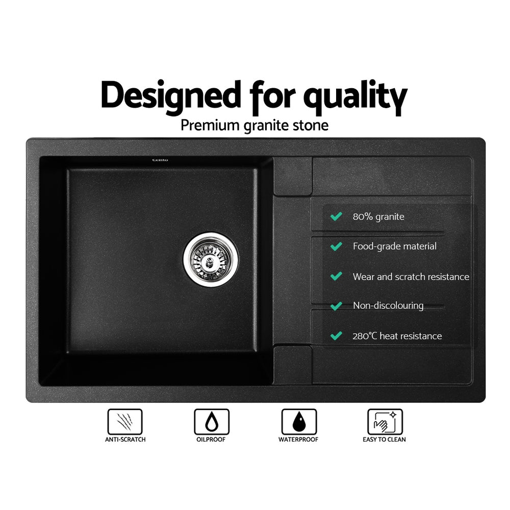 Granite Kitchen Sink | 860X500MM Under/Topmount Basin Bowl Laundry | Black