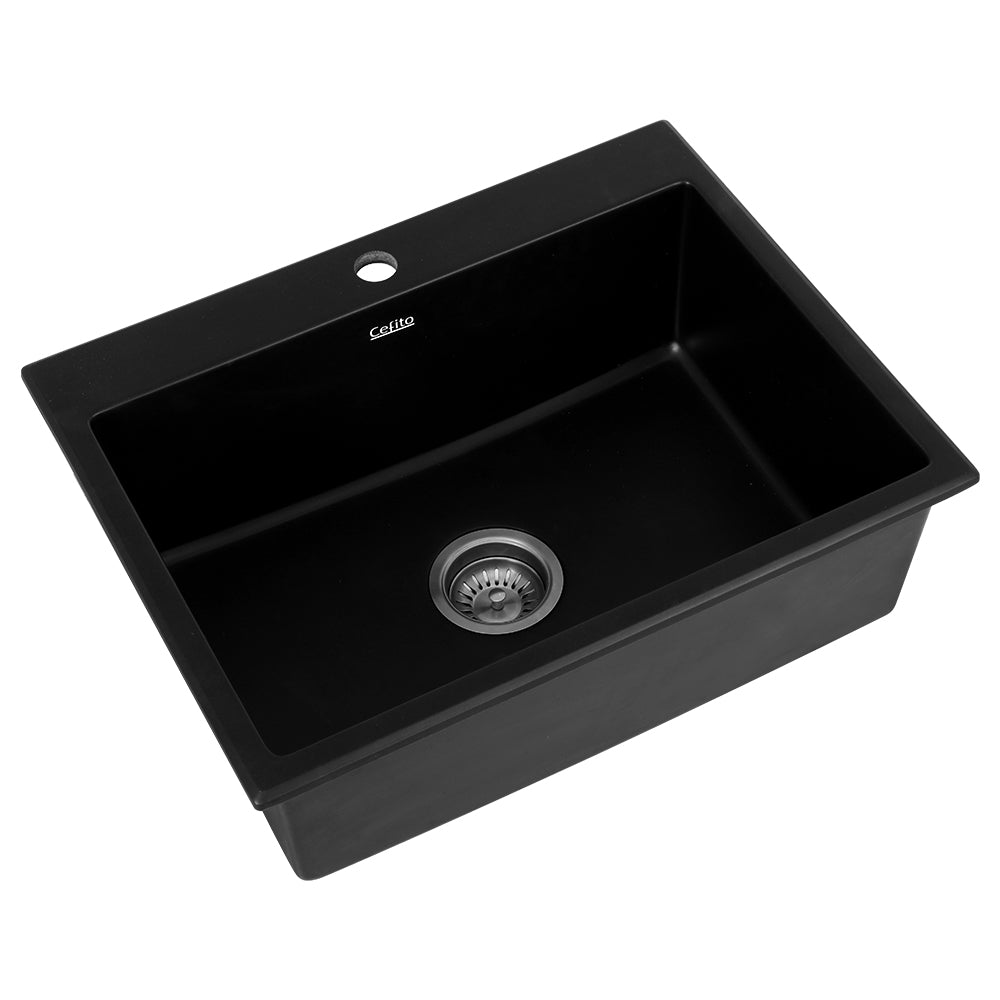 Kitchen Sink Granite Stone Basin Single Bowl | Black 600mmx470mm