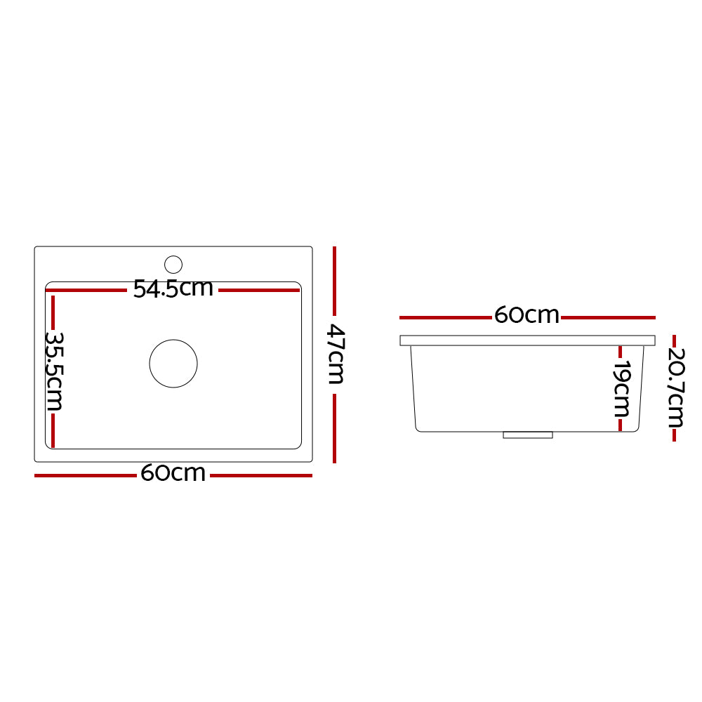 Kitchen Sink Granite Stone Basin Single Bowl | Black 600mmx470mm