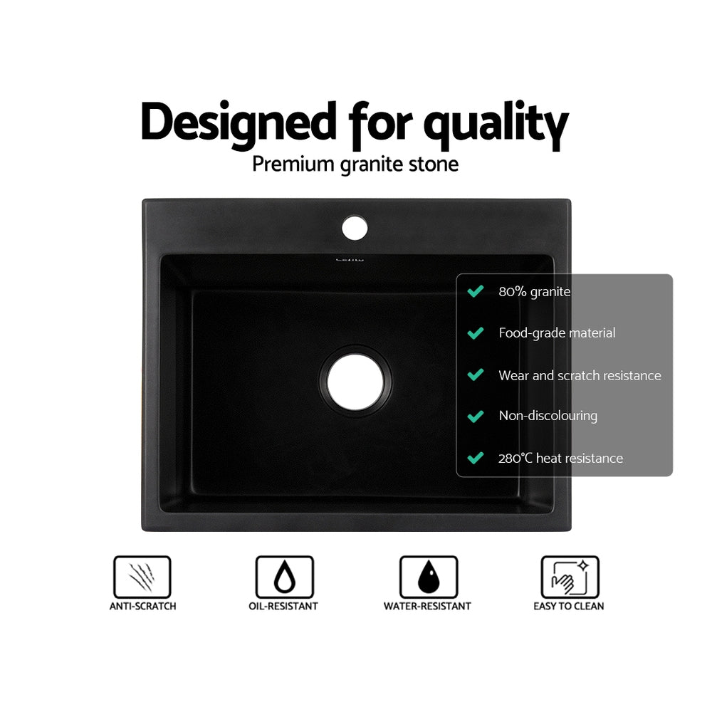 Kitchen Sink Granite Stone Basin Single Bowl | Black 600mmx470mm
