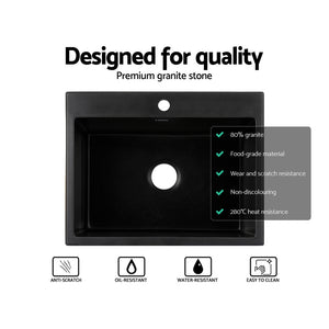 Kitchen Sink Granite Stone Basin Single Bowl | Black 600mmx470mm
