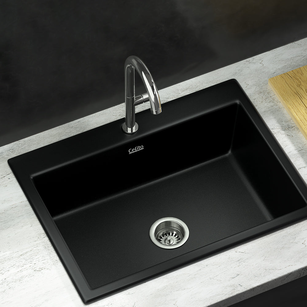 Kitchen Sink Granite Stone Basin Single Bowl | Black 600mmx470mm