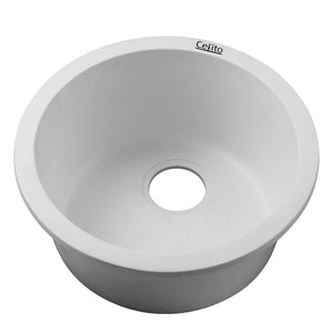 Cefito Stone Kitchen Sink - Round 430mm Granite Under/Topmount | White