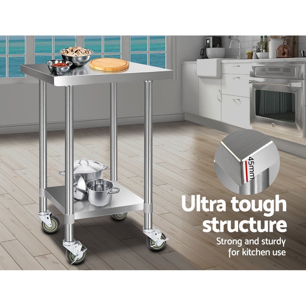 430 Stainless Steel Kitchen Work Bench | Wheels 610mm x 610mm