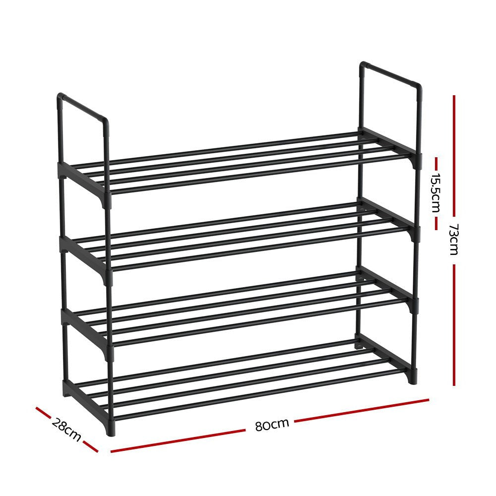 Artiss Shoe Rack Stackable 4 Tiers 80cm Shoes Shelves Storage Stand Black