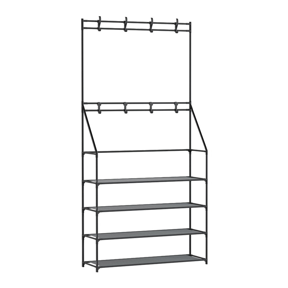 Artiss Shoe Rack Coat Hat Stand Hallway Shoes Storage Tree Metal Shelves Black