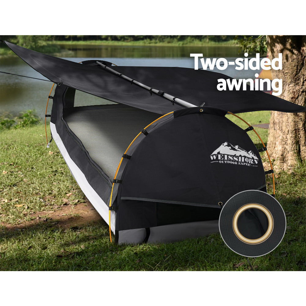 Weisshorn King Single Camping Canvas Swag | Free Standing Tent | Grey Dome