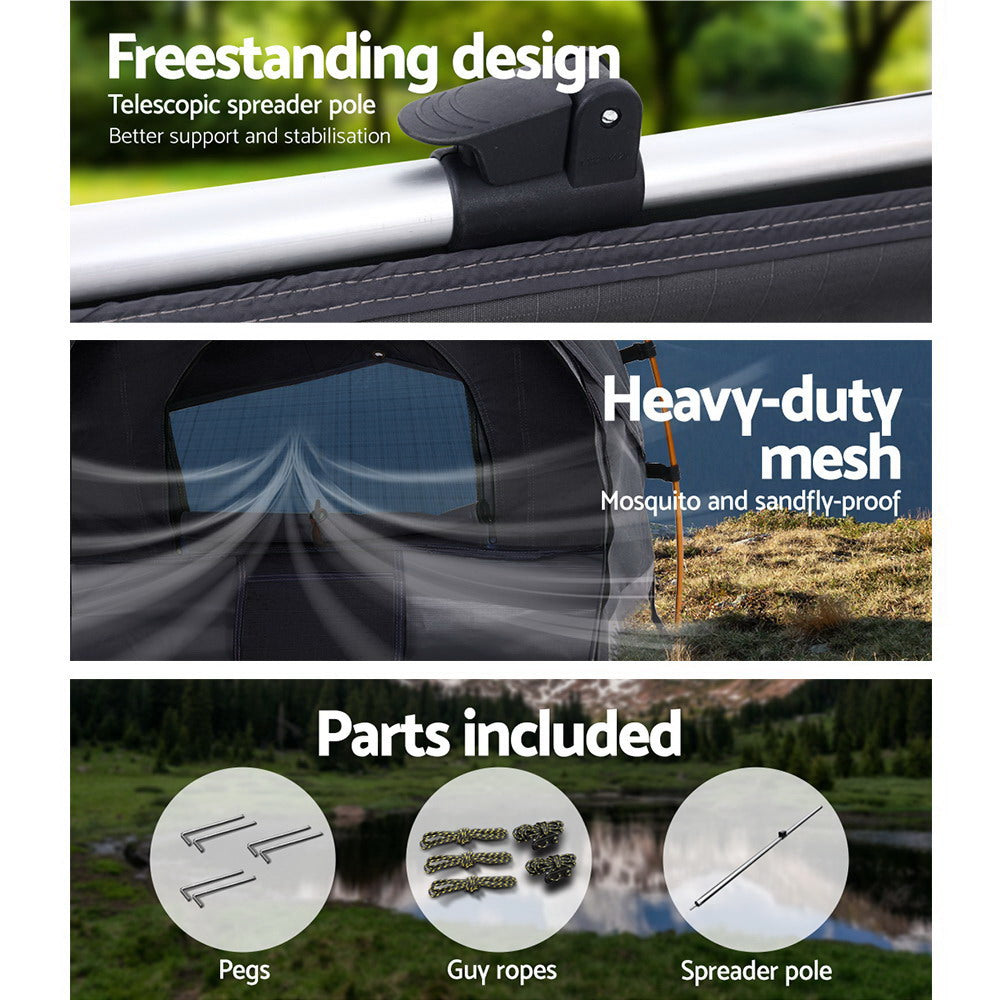 Weisshorn King Single Camping Canvas Swag | Free Standing Tent | Grey Dome