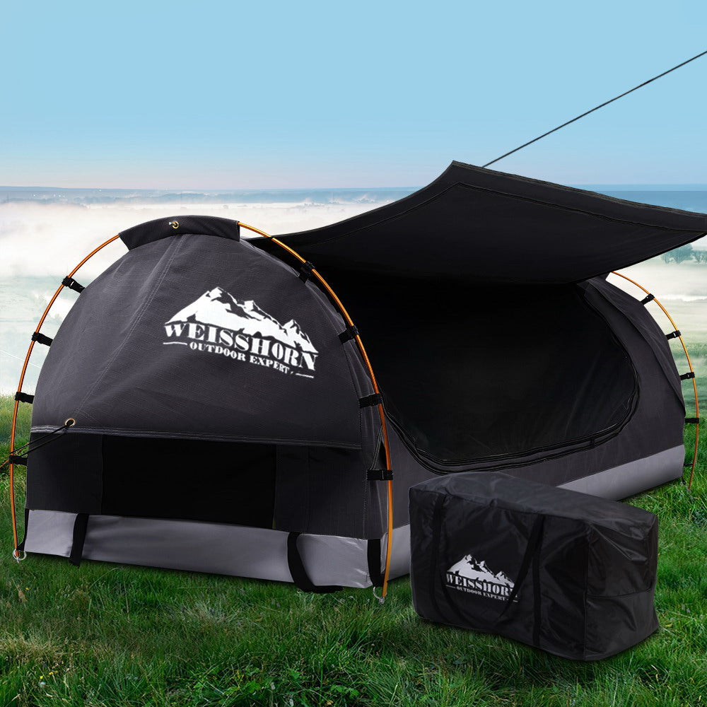Weisshorn King Single Camping Canvas Swag | Free Standing Tent | Grey Dome