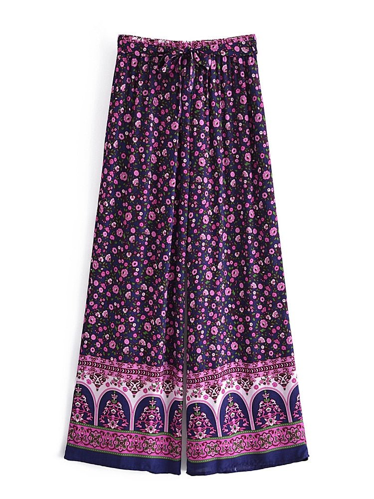 Women's Purple Boho Two Piece Outfit | Sleeveless Top + Bohemian Pants | S-L