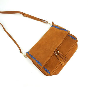 Genuine Leather Nubuck Loop Fringed Side Shoulder Bag - 2 Colours Available