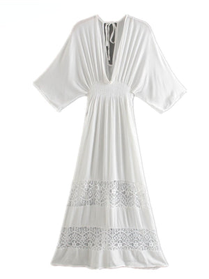 Women's White Lace Bohemian Beach Maxi Dresses | S-L