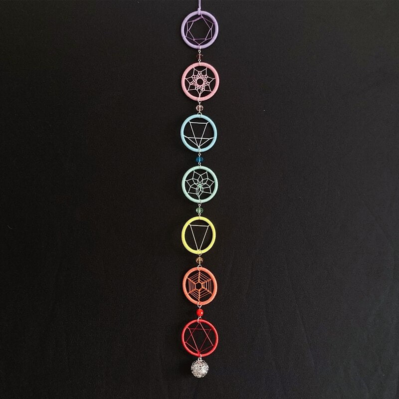 7 Chakra Dream Catcher With Bottom Feather | Various Styles