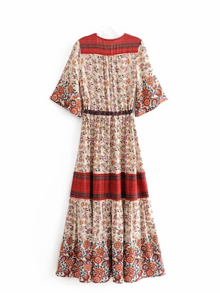 Women's Bohemian Beach Maxi Dress With Bat Sleeves | S-L | 2 Colours