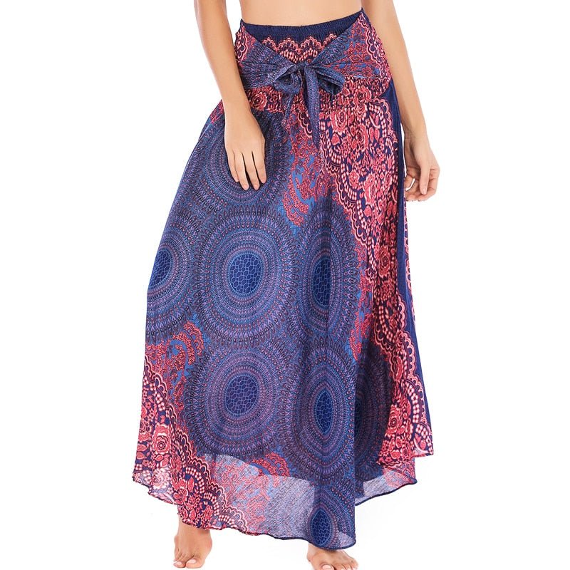 Women's Blue & Red Versatile Bohemian Skirt Dress | Dual Purpose | Free Size