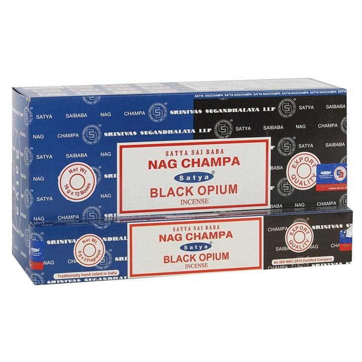 Satya Nag Champa And Black Opium Incense Sticks - 192g Mixed Box