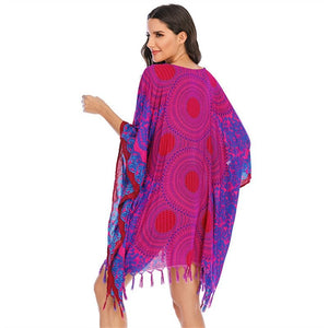 Boho Bikini Cover Up | Rose Red Bohemian Swimwear Beach Top | Free Size