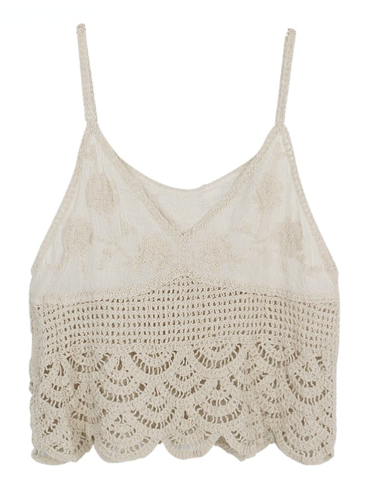 Hollowed Out Sleeveless Bohemian Beach Crop Top Vest | Knitted | Free Size