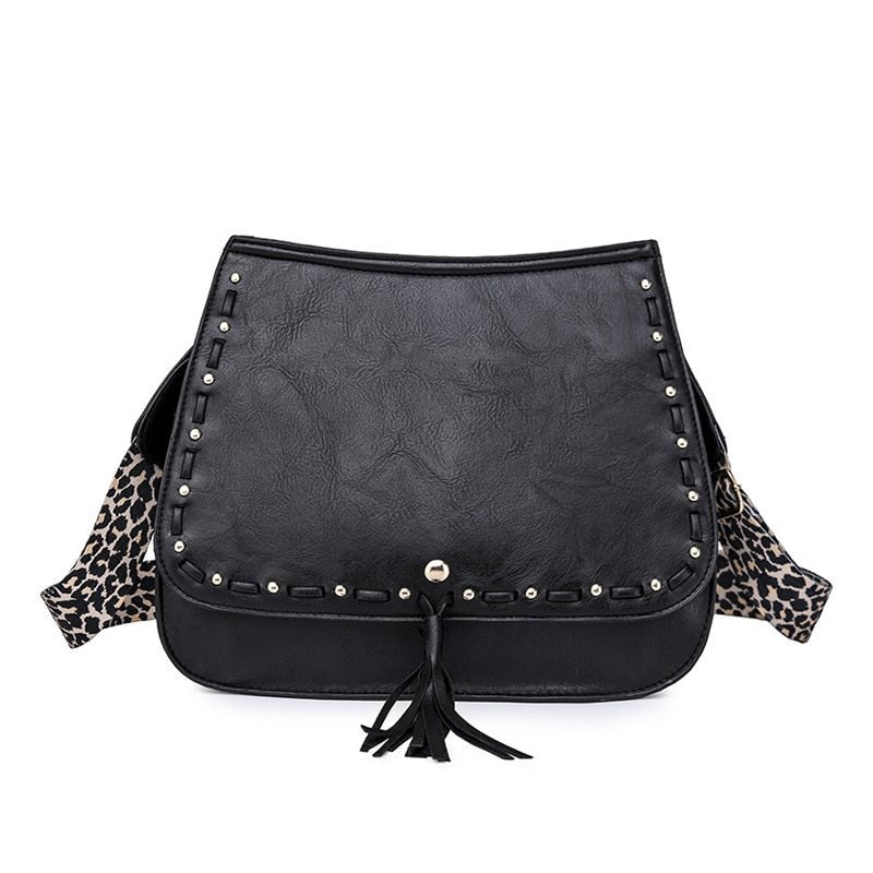 Gypsy Styled Fringed Rivet Shell Messenger Bag