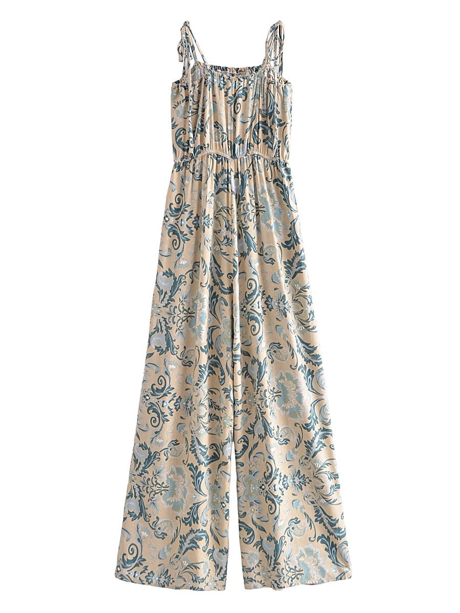 Women's Full Length Red Floral Printed Boho Jumpsuit | Strapless + V-neck | S-L