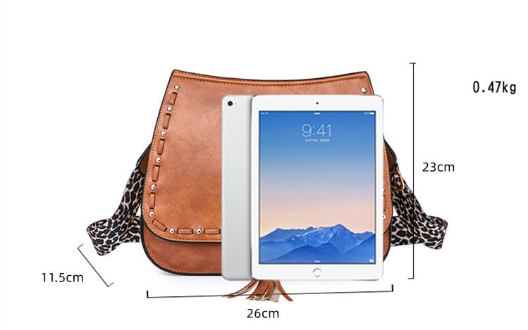 Gypsy Styled Fringed Rivet Shell Messenger Bag