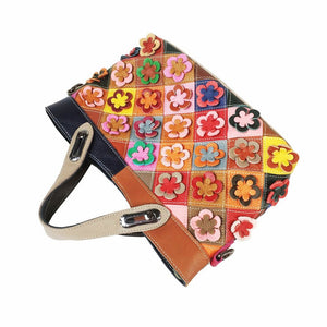 High Quality + Genuine Leather Floral Patchwork Handbag
