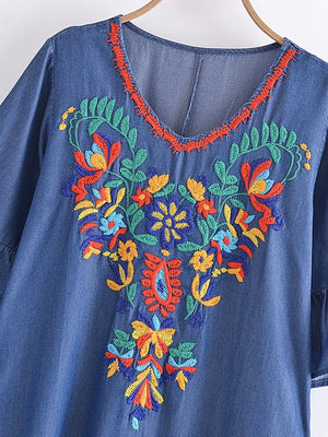 Women's Old School Hippie Beach Mini Dress | Denim | M-L