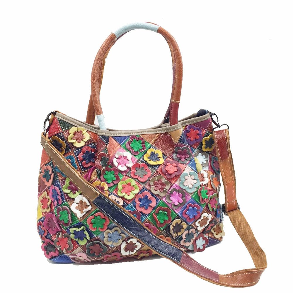 Oversized Genuine Leather Multicolor Flower Handbag - Various Colours