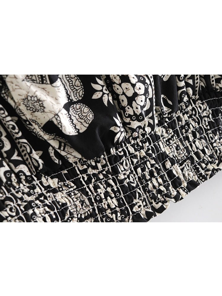 Women's Black Elephant Hippie Styled Two Piece Outfit | Sleeveless Top + Pants | S-L